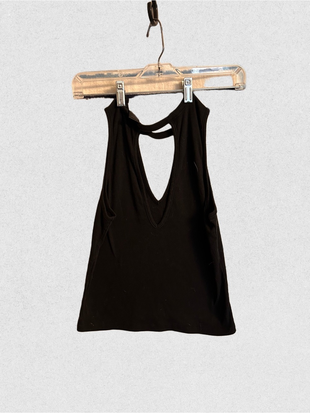 Forever 21 Black V-Neck Crop Tank with Back Strap